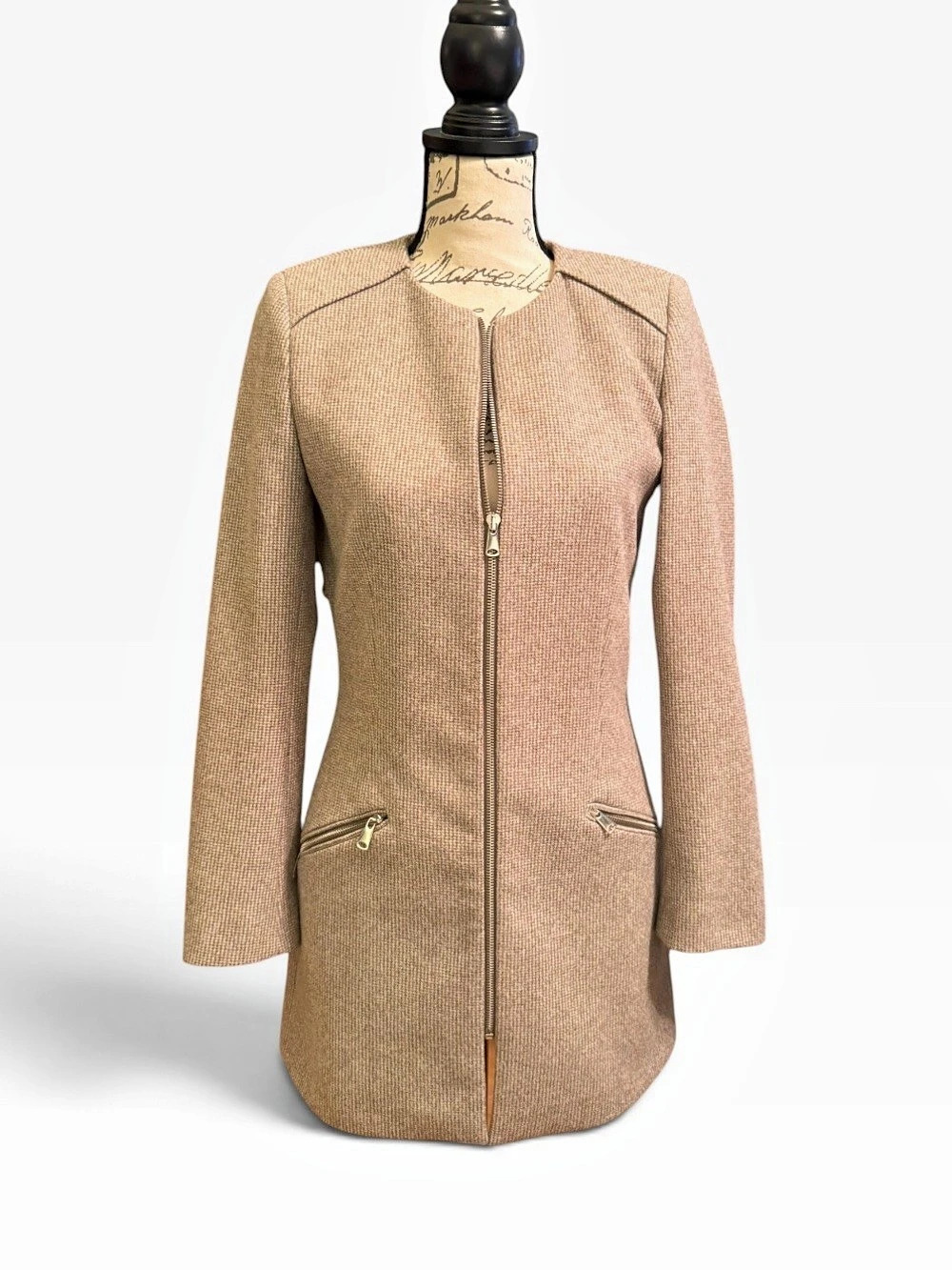 Zara Houndstooth Zip Blazer in Brown Size Medium